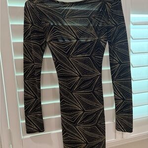 Black and Gold Geometric Long Sleeve Dress